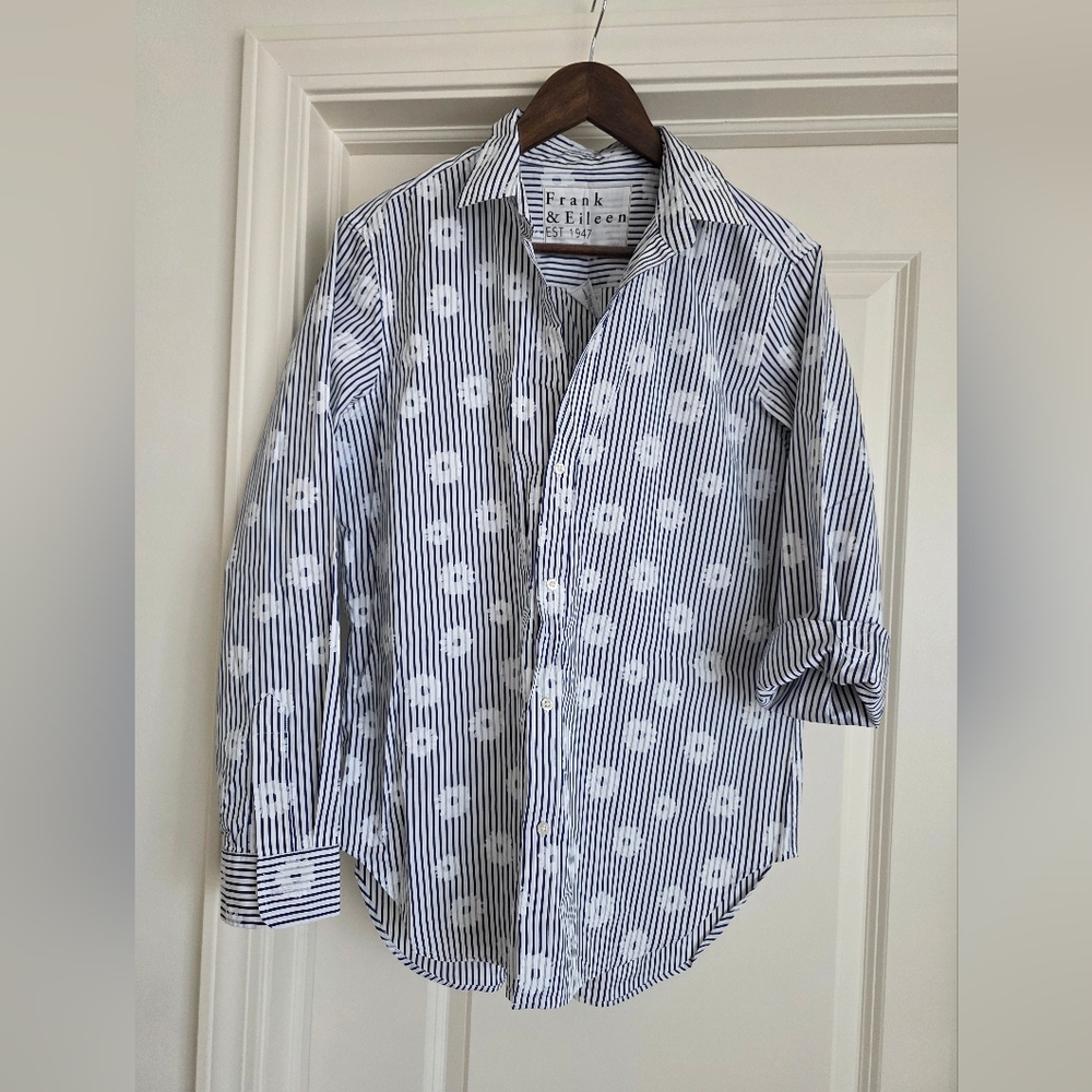 Frank & Eileen Navy Striped Floral Shirt